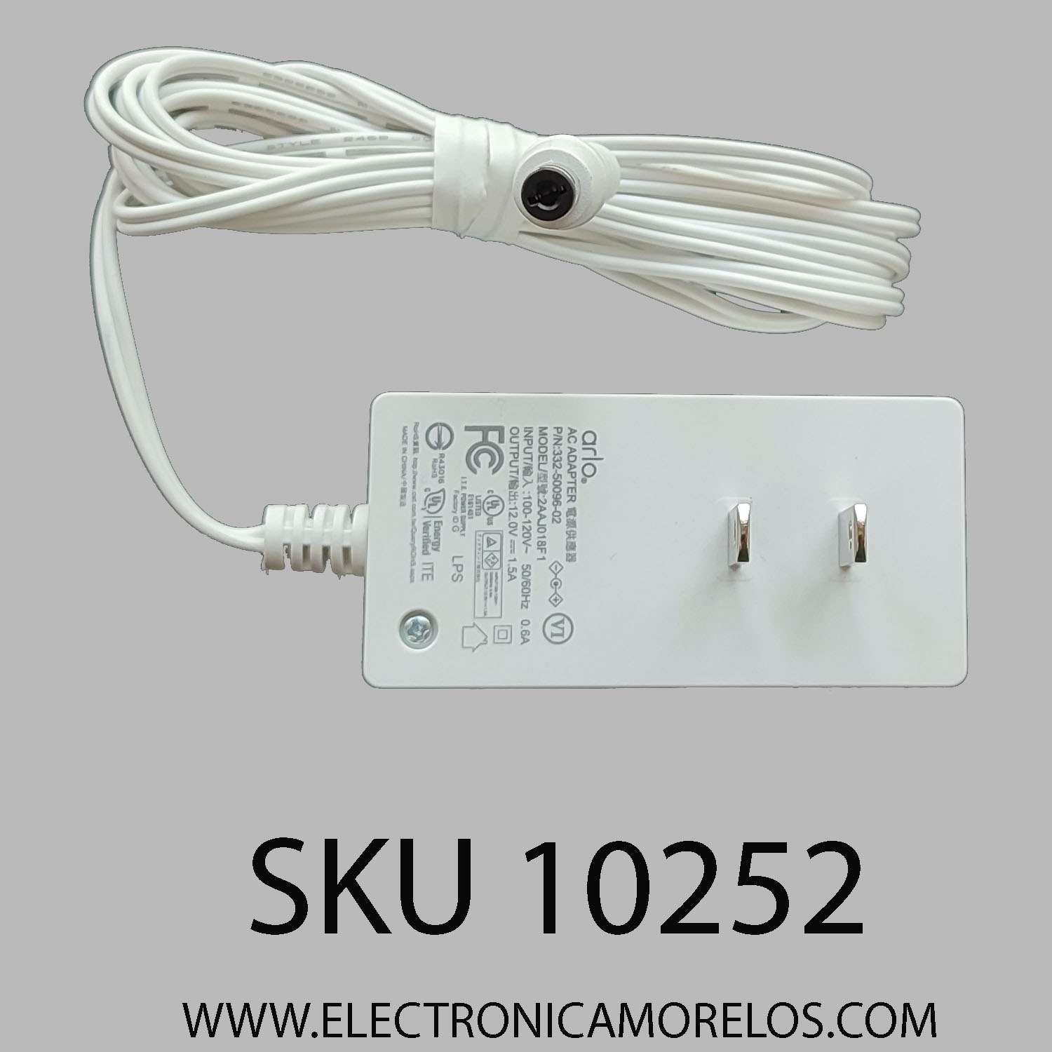 ADAPTADOR  AC PARA SMART HUB ARLO / BLANCO / NEGRO / NUMERO DE PARTE 2AAJ018F1 / 332-50096-01 / 332-50096-02 / 332-50100-02 / 332-50100-01 / 100-120V / 7221380025009601P1 / 12.0V...1.5A / MODELO 2AAJ018F1 / EN LA COMPRA POR MAYOREO MEJORAMOS EL PRECIO